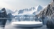  Ice background podium cold winter snow product platform floor frozen mountain iceberg.Podium glacier cool ice background stage landscape display icy stand 3d water nature pedestal arctic concept cave