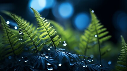 Canvas Print - Lush green ferns with water droplets in a forest