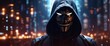 Anonymous hacker, surrounded by a network of glowing data. Cybersecurity, Cybercrime, Cyberattack