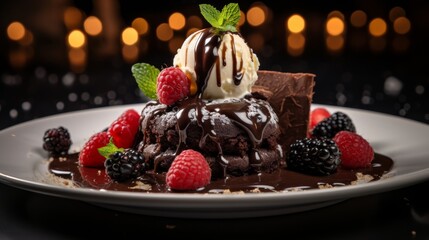 Wall Mural - Decadent chocolate dessert with fresh berries