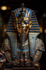 Wall Mural - Detailed golden pharaoh statue with ornate headdress