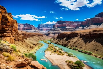 Sticker - Breathtaking view of a winding river flowing through a majestic canyon landscape