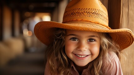 Poster - Smiling young girl in cowboy hat