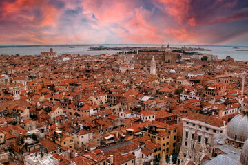 Wall Mural - Venice at sunset. Colorful town in Veneto in Italy Europe. Art and culture. Tourists from all over the world for Piazza San Marco to Grand Canal Rialto 