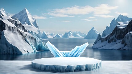 Wall Mural -  Ice background podium cold winter snow product platform floor frozen mountain iceberg.Podium glacier cool ice background stage landscape display icy stand 3d water nature pedestal arctic concept cave