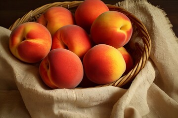 Wall Mural - Ripe juicy peaches in a basket