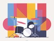 Stylized vector illustration of a drum kit with vibrant shaped lines and a modern, abstract look.