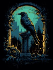 Wall Mural - Raven on Cemetery Marker