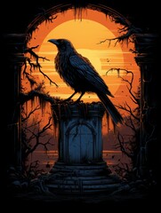 Wall Mural - Raven Perched on Gravestone