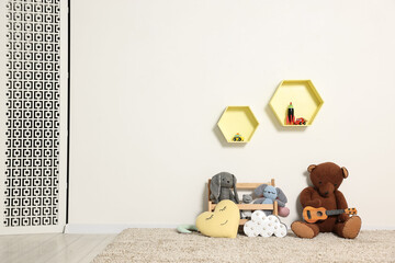 Wall Mural - Soft toys and shelfs in beautiful children's room