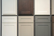 wood cabinet door samples displayed on the wall