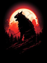 Wall Mural - Werewolf's Howl Beneath Red Moon