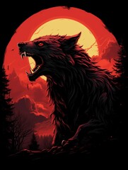 Wall Mural - Werewolf Howling at Red Moon