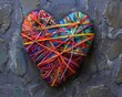 A heart meticulously stitched together with colorful threads, representing the strength and care woven into a relationship