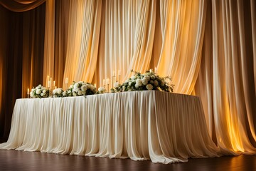 Wall Mural - A long table with white cloths and candles on it