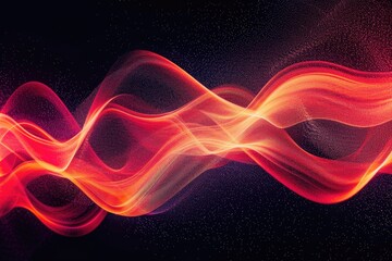 Wall Mural - A red and orange wave with a black background. The wave is very long and it looks like it is moving