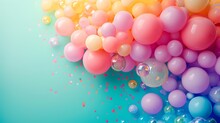 A Pride Banner With A Pastel-toned Rainbow Gradient And Colorful Balloon Decorations Around The Edges, Creating An Inviting Copy Space.