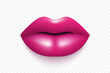 Vector 3d Realistic Pink Female Lips Closeup. Love, Sexy, Beauty Concept. Glamorous Woman Glossy Lips Closeup. Sensual and Seductive Lipstick Design in Red, Front View