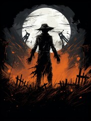 Wall Mural - Scarecrow Silhouette in Moonlight