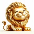 3d happy gold Lion with happy face, white background
