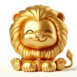 3d happy gold Lion with happy face, white background
