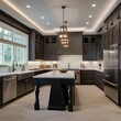A spacious kitchen with a large island, farmhouse sink, and subway tile backsplash1