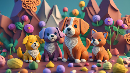 cute dog claymation landscape background wallpaper