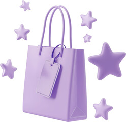 Elegant purple shopping bag with decorative stars isolated.