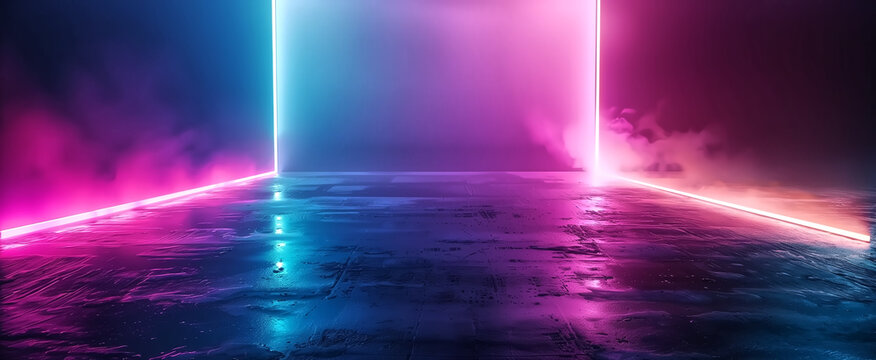 3d technology abstract neon light background, empty space scene,