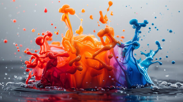 colorful splashes of paint dropping into water.