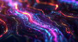 Fototapeta Uliczki - A dark background with colorful neon light swirls and glowing lines