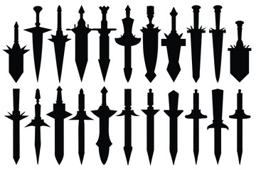 Set of old daggers black Silhouette Design with white Background and Vector Illustration