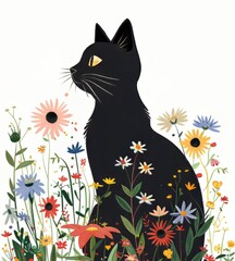 Sticker - Black Cat Illustration