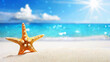 Starfish on the beach. Summer vacation concept. Sea background.