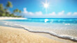 Beautiful sunny beach and tropical sea, panoramic view low angle. Vacation concept