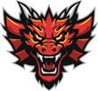 A vibrant and dynamic logo design featuring a fierce dragon head