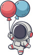  cartoon astronaut holding two colorfual balloons 