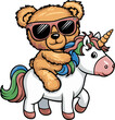 cute teddy bear cartoon is riding a unicorn illustration