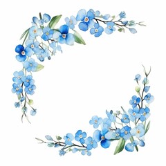 Wall Mural - forget-me-not themed frame or border for photos and text. watercolor illustration, Perfect for nursery art, simple clipart, single object, white color background. for greetings card.