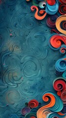 Wall Mural - Abstract painting featuring vibrant swirls of various colors on a blue background, with a border and copy space