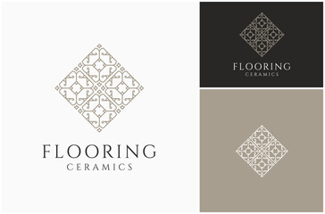 Wall Mural - Flooring Tile Floor Tiles Ceramic Wall Frame Motif Batik Line Art Decoration Luxury Logo Design