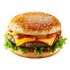 Close up Fresh beef burger isolated on Transparent Background. PNG