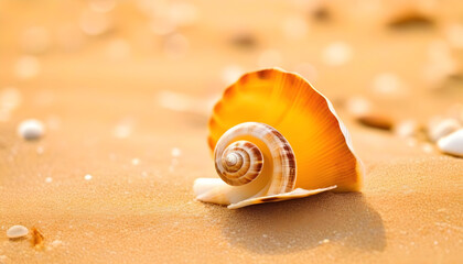 Wall Mural - A seashell resting on the sand at the beach