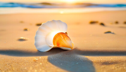 Wall Mural - A beautiful seashell on a sandy beach