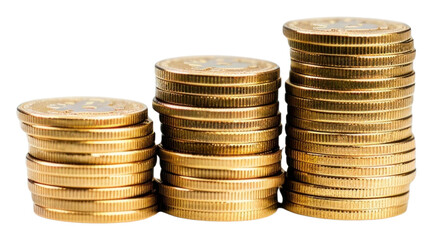 Wall Mural - PNG Stack of golden bitcoins money white background investment.