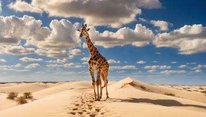 giraffe in the sand at desert 