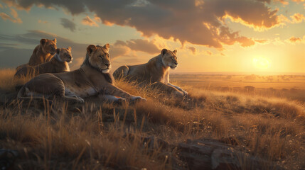 Wall Mural - Sunrise Over Savannah Lions