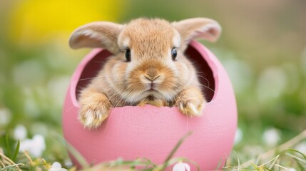 Wall Mural - Baby rabbit as Easter bunny in an egg, a cute and joyful Easter wallpaper concept, AI Generative