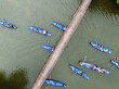 Tourist boats on Yen stream in Huong pagoda, Hanoi, Vietnam.