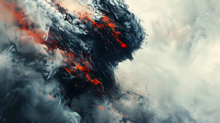 Wall Mural - Explosive Volcanic Eruption Unleashing Fiery Wrath Amidst Billowing Smoke and Ash